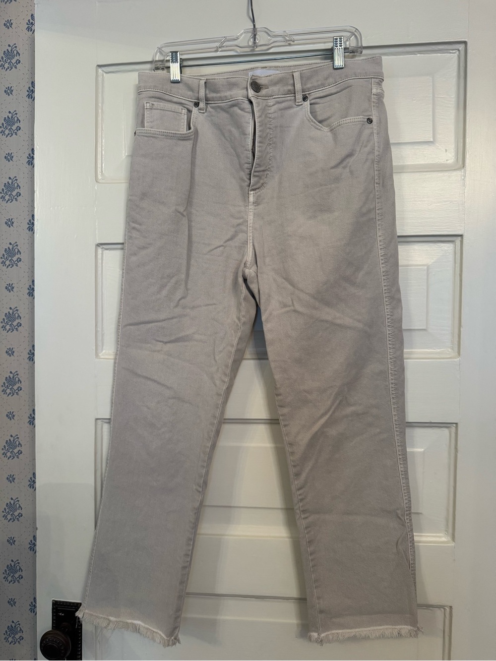 LOFT Cream Straight Leg Jeans with Raw Hem
